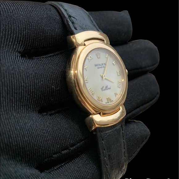 ROLEX CELLINI 18K YELLOW GOLD BLACK LEATHER BAND & 18K YG BUCKLE WHITE DIAL - Picture 3 of 8